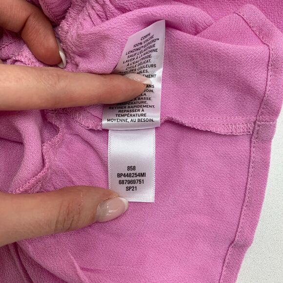 BP Babydoll Shirred Crop Top Womens L Purple Tulip Ruched Puff Sleeve Peplum - Picture 10 of 14